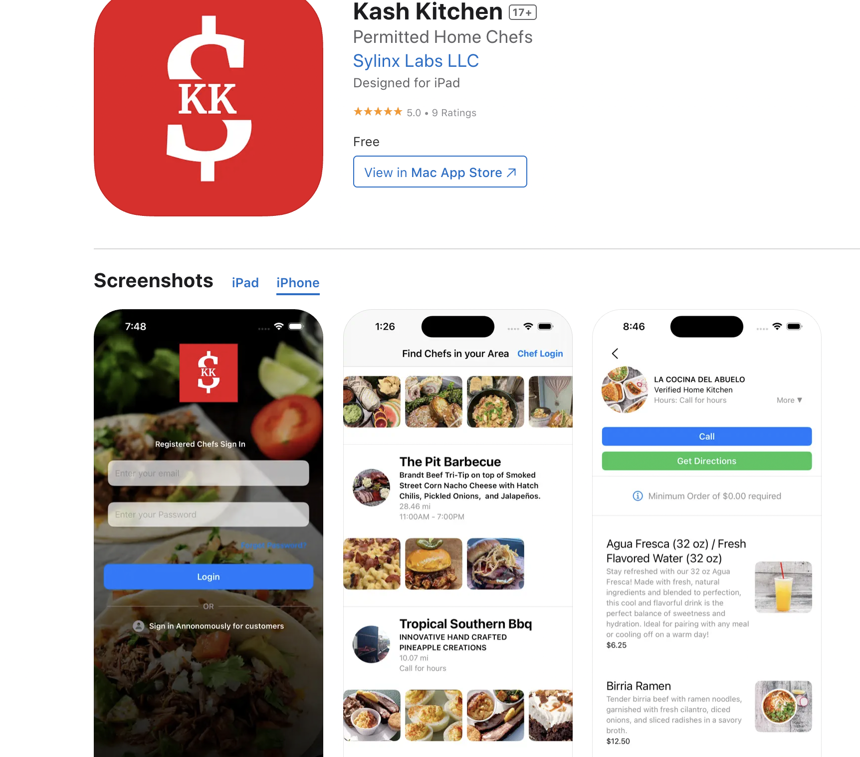Kash Kitchen App Store Page